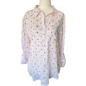 Aventura White with Red V-Neck Blouse M